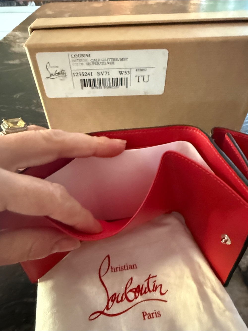 Christian Louboutin Silver Glitter Mini Card Wallet with Logo Emblem - Picture 3 of 4